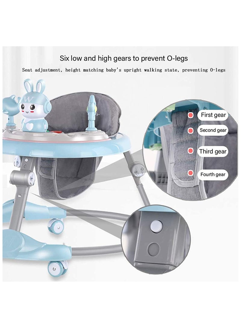 Baby walker multifunctional anti-rollover anti-O leg can sit folding 6-18 months baby walker (Blue)