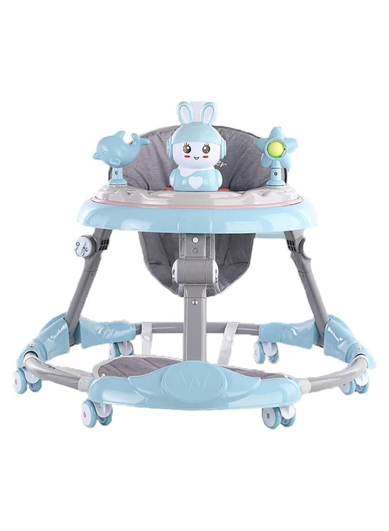 Baby walker multifunctional anti-rollover anti-O leg can sit folding 6-18 months baby walker (Blue)