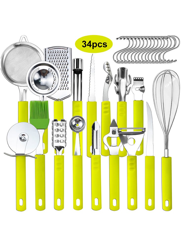 34-Piece Stainless Steel Kitchen Utensils Set, Complete Tools and Equipment for Food Prepping Cooking and Baking