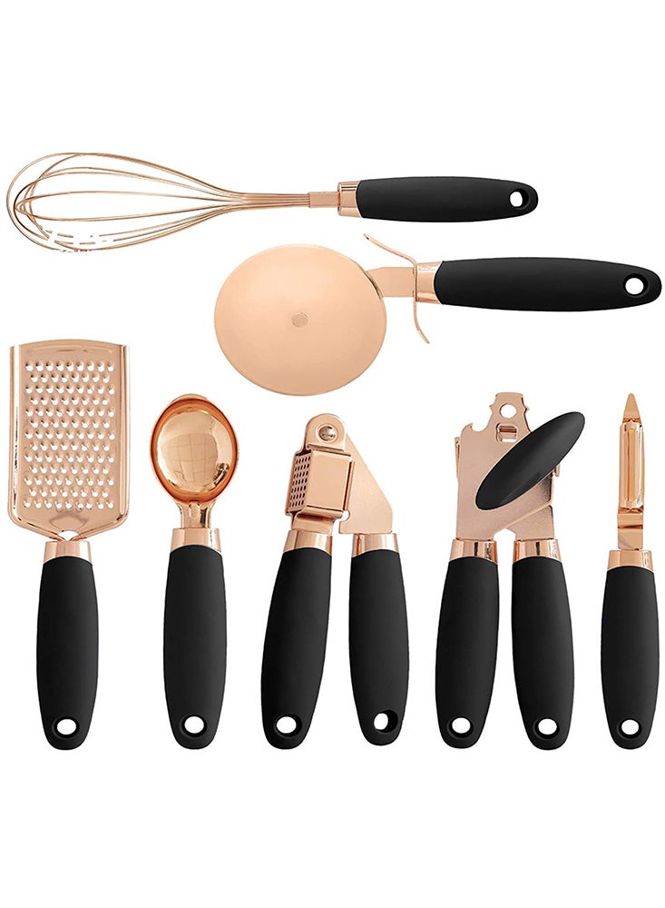 7-Piece Copper Coated Kitchen Gadget Set - Non-stick Utensils with Soft Touch Silicone Handles, Heat-Resistant Design and Easy Cleaning for Kitchen and Home Cooking