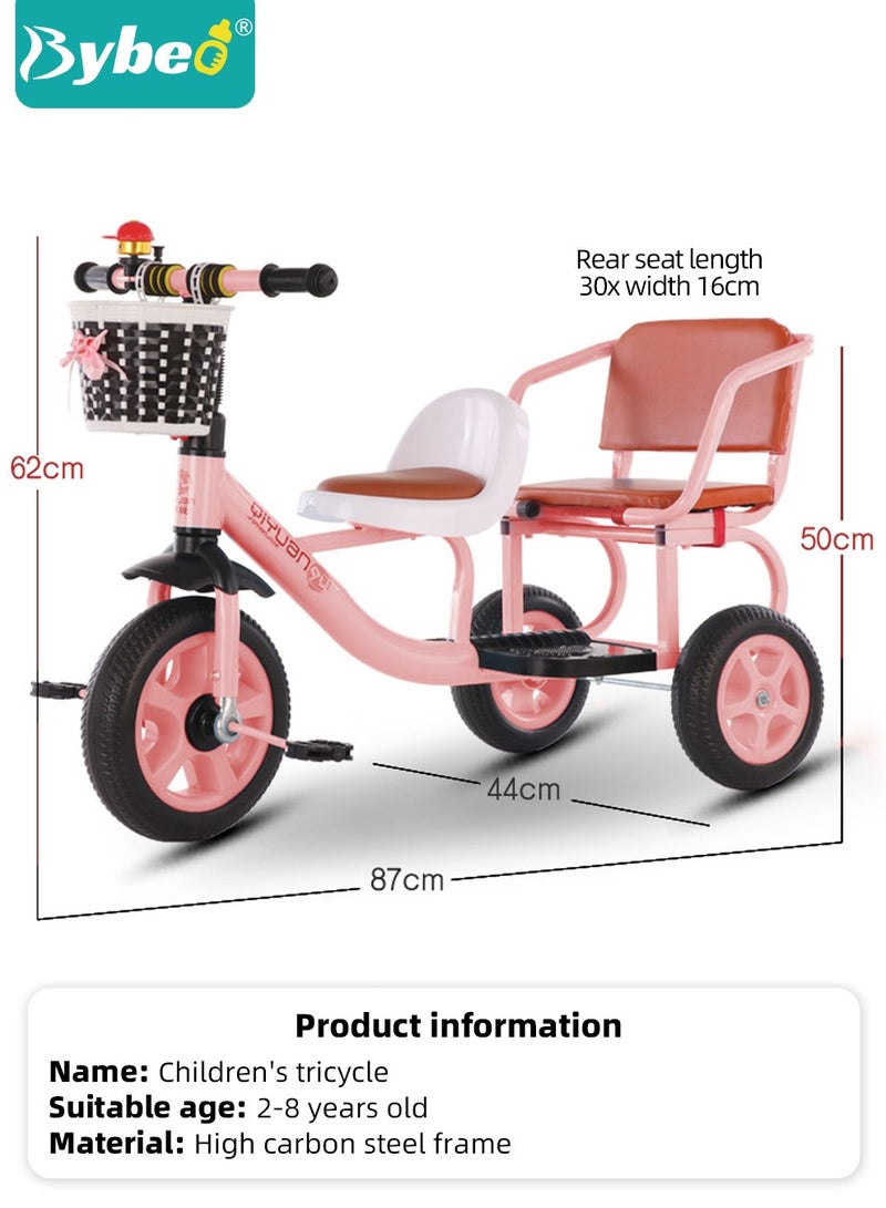 Double Seat Children Tricycle,Kids Trike Bike, Toddlers Ride-On Tricycle with Large Rear Seat,Twins Stroller for Baby Boys and Girls Ages 1-8 Years Old