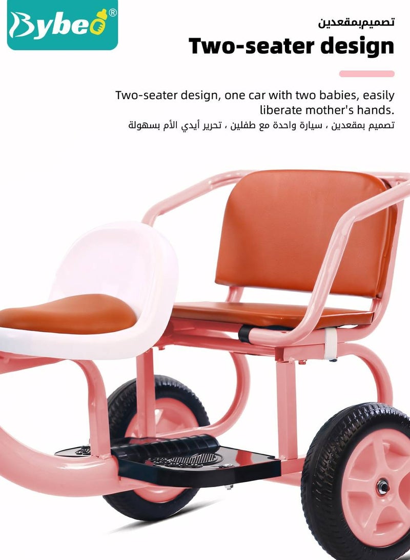 Double Seat Children Tricycle,Kids Trike Bike, Toddlers Ride-On Tricycle with Large Rear Seat,Twins Stroller for Baby Boys and Girls Ages 1-8 Years Old