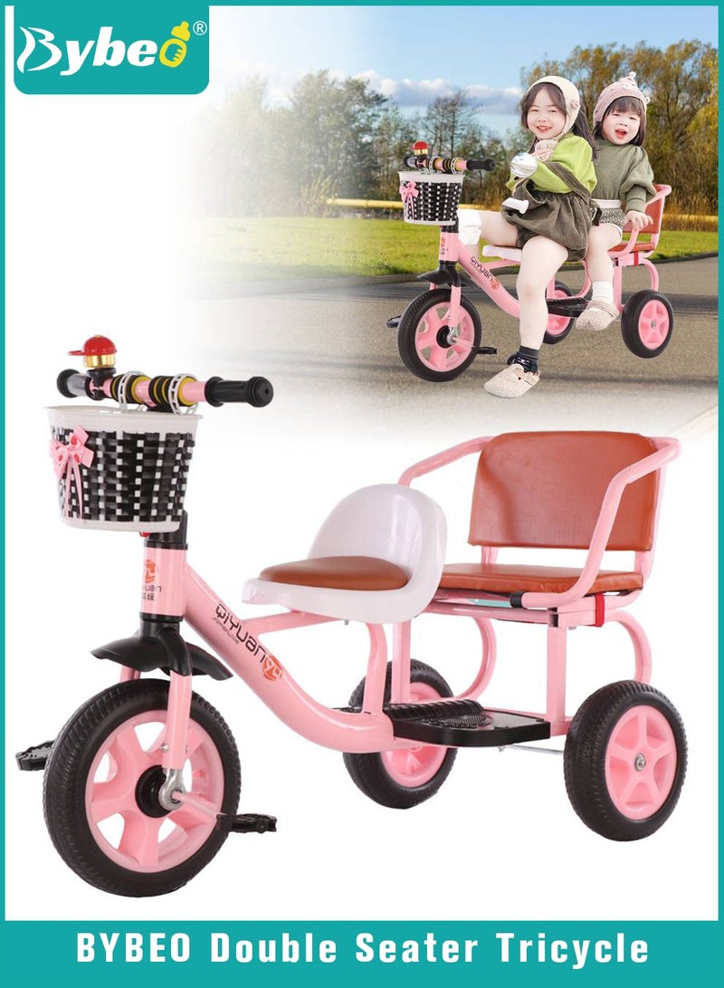 Double Seat Children Tricycle,Kids Trike Bike, Toddlers Ride-On Tricycle with Large Rear Seat,Twins Stroller for Baby Boys and Girls Ages 1-8 Years Old