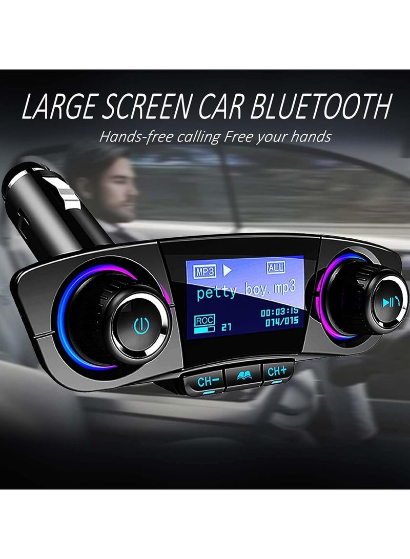 Top rated Bluetooth FM Transmitter for Car Wireless Radio Adapter with Dual USB Ports Hands Free Calling TF Card USB Drive Playback AUX Input and Voice Navigation Support