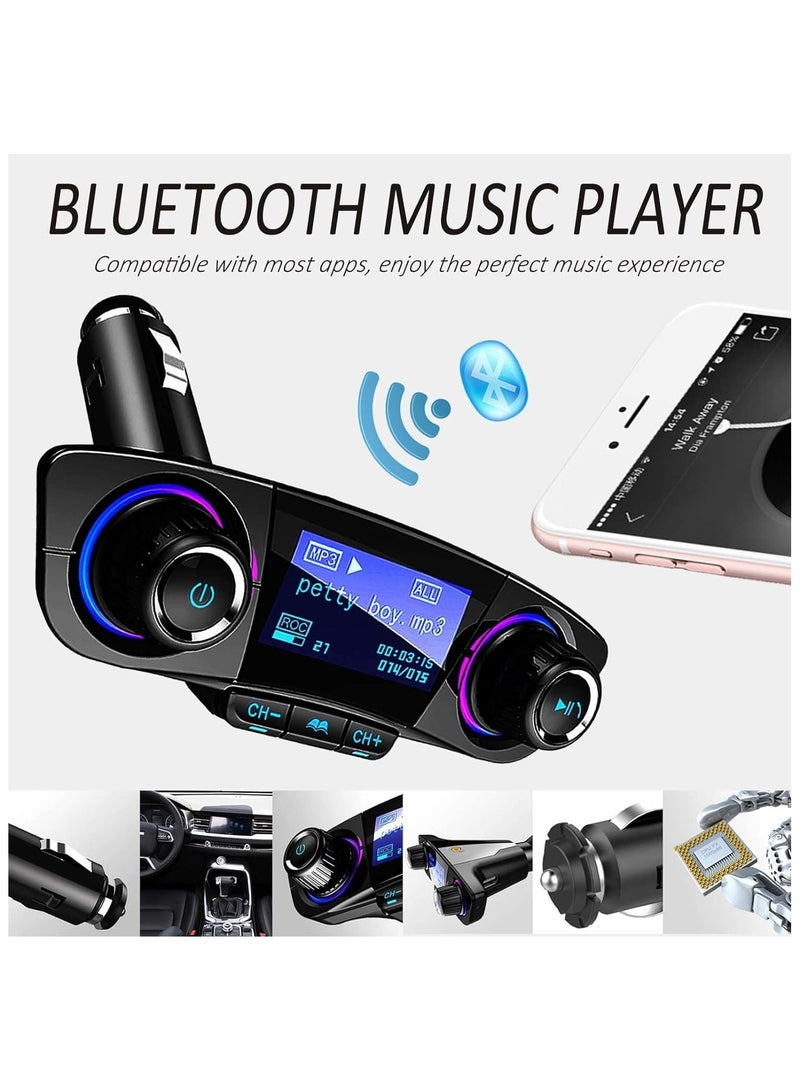 Top rated Bluetooth FM Transmitter for Car Wireless Radio Adapter with Dual USB Ports Hands Free Calling TF Card USB Drive Playback AUX Input and Voice Navigation Support
