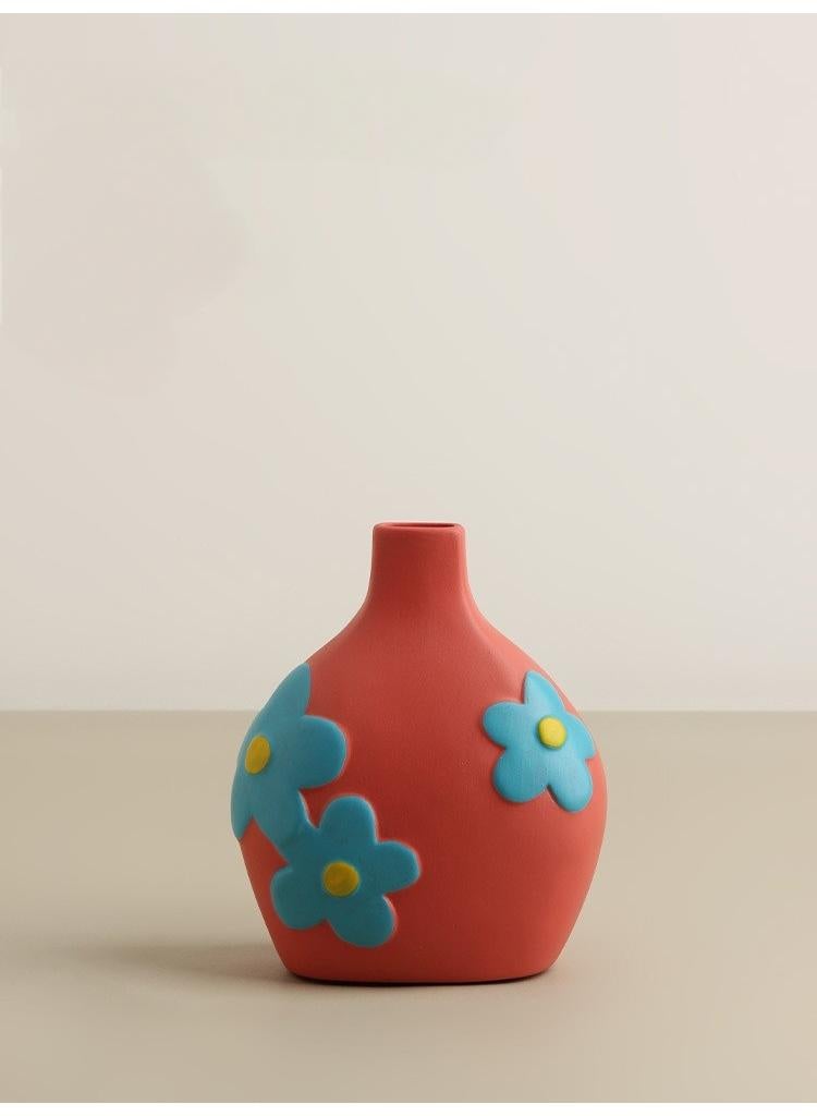 1 Pcs Creative Home Morandi Painted Ceramic Vase Living Room Decoration 14.5cm High