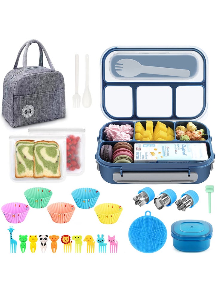 1300ml Kids Bento Lunch Box with 27-Pieces Included Accessories for Convenient and Portable Food Lunch, Microwave and Fridge Safe for Easy Carry and Storage