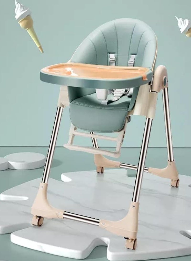 Adjustable Baby High Chair Kids eating dining feeding Chair for Children- Green