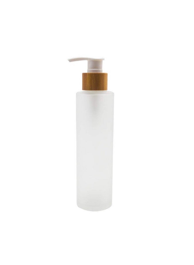1Pcs 150Ml 5Oz Frosted Glass Pump Bottles Empty Refillable Press Pump Bottle With Bamboo Pump Head Toiletries Storage Containers For Shampoo Essential Oils Shower Gel Hand Wash Lotion Dispenser