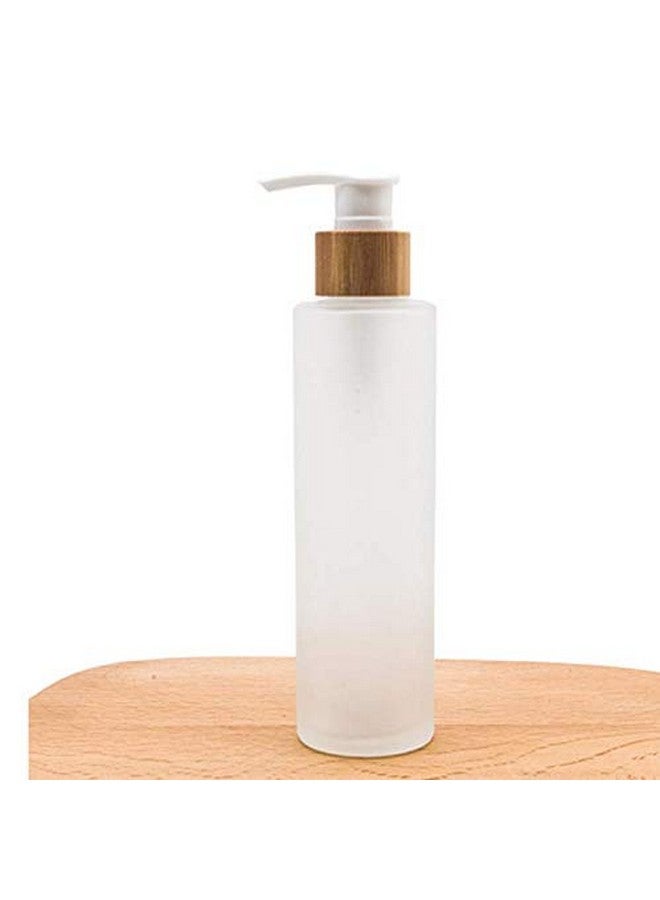 1Pcs 150Ml 5Oz Frosted Glass Pump Bottles Empty Refillable Press Pump Bottle With Bamboo Pump Head Toiletries Storage Containers For Shampoo Essential Oils Shower Gel Hand Wash Lotion Dispenser