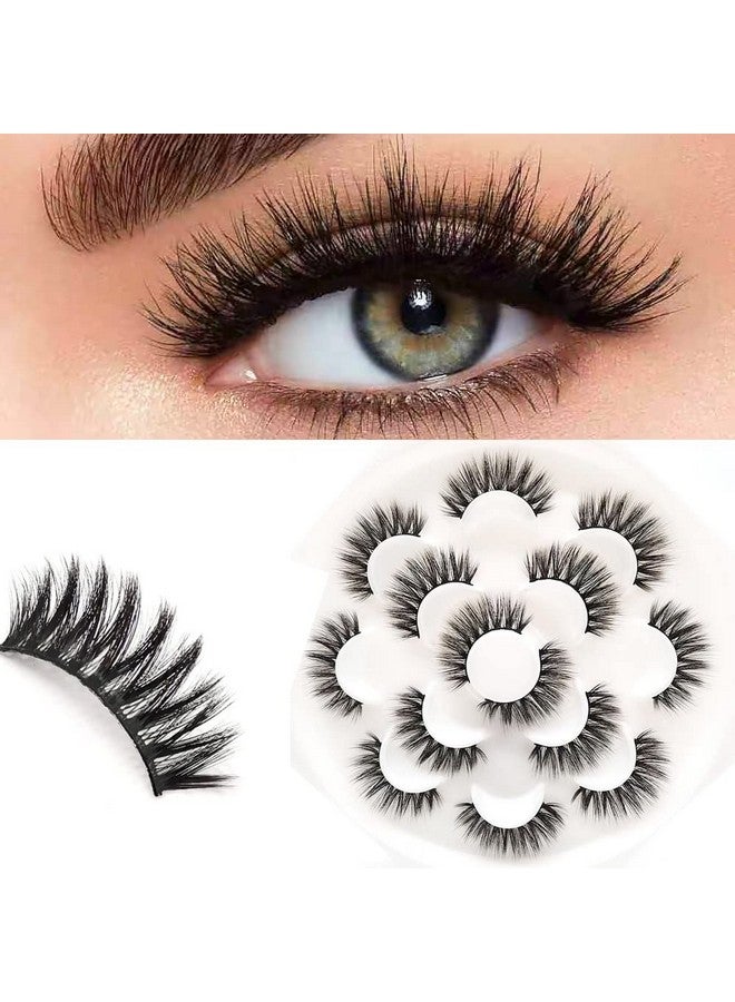 Sunniess False Eyelashes 8D Faux Mink Lashes 100% Handmade Reusable Natural Look Fake Eye Lashes Cateye Fluffy Wispy Lashes Dramatic Long Thick Volume Soft Lashes Packs (5D03)