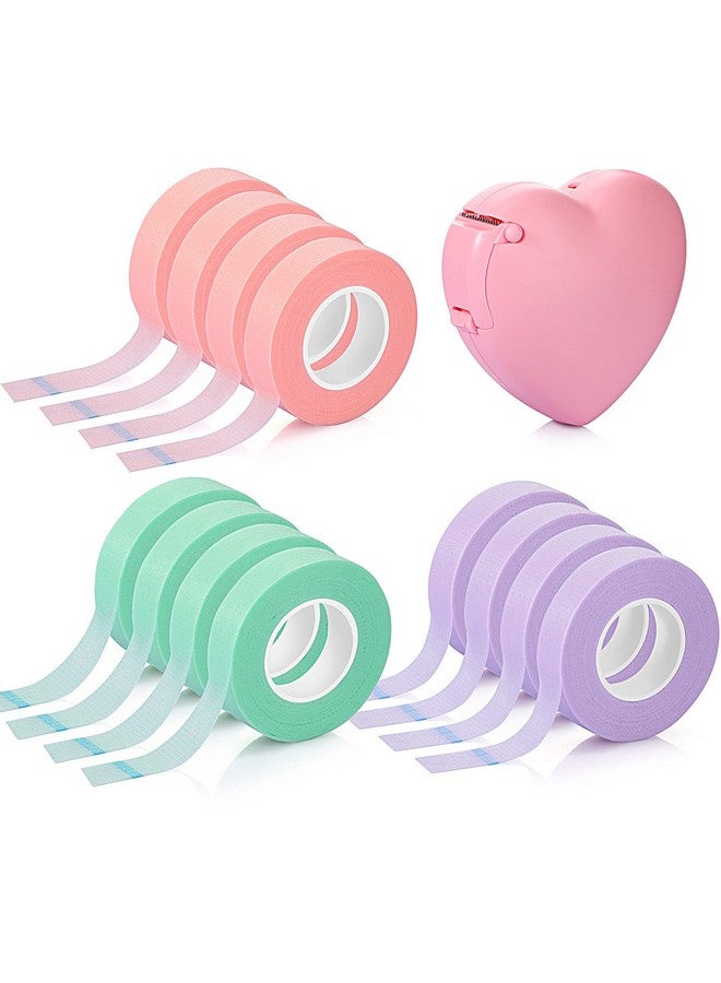 Eyelash Extension Tape Breathable Adhesive Lash Tape Nonwoven Fabric Lash Tape With Heartshaped Tape Dispenser Cutter0.5 Inch Wide10 Yards Long Of Each (Pinkpurplegreen)