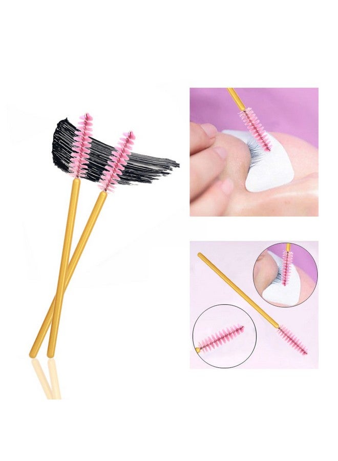 300 Pack Mascara Wand Eyelash Brush Disposable Eye Lash Applicator Makeup Tool Kitgold Pink