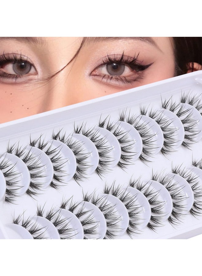 10 Pairs Clear Band Manga Lashes Natural Look 12Mm Anime Lashes Spiky Japanese Korean Asian False Eyelashes Look Like Individual Clusters(Y18 12Mm)