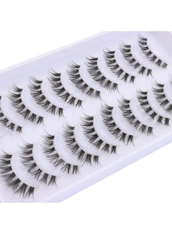 10 Pairs Clear Band Manga Lashes Natural Look 12Mm Anime Lashes Spiky Japanese Korean Asian False Eyelashes Look Like Individual Clusters(Y18 12Mm)