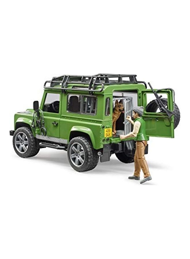 Land Rover Defender with Forester and Dog