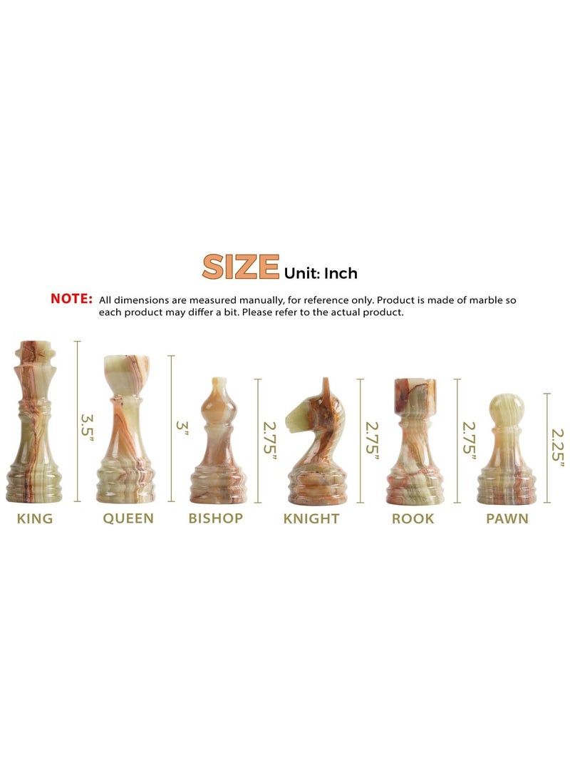 RADICALn Green Onyx and White Marble Big Chess Figures  Complete 32 figures set Suitable for 16 to 20 inches Chess Board