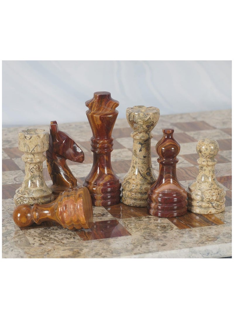 Radicaln Red and Coral Marble Large Chess Figures Total 32 figures suitable for 16 to 20 inch chess board
