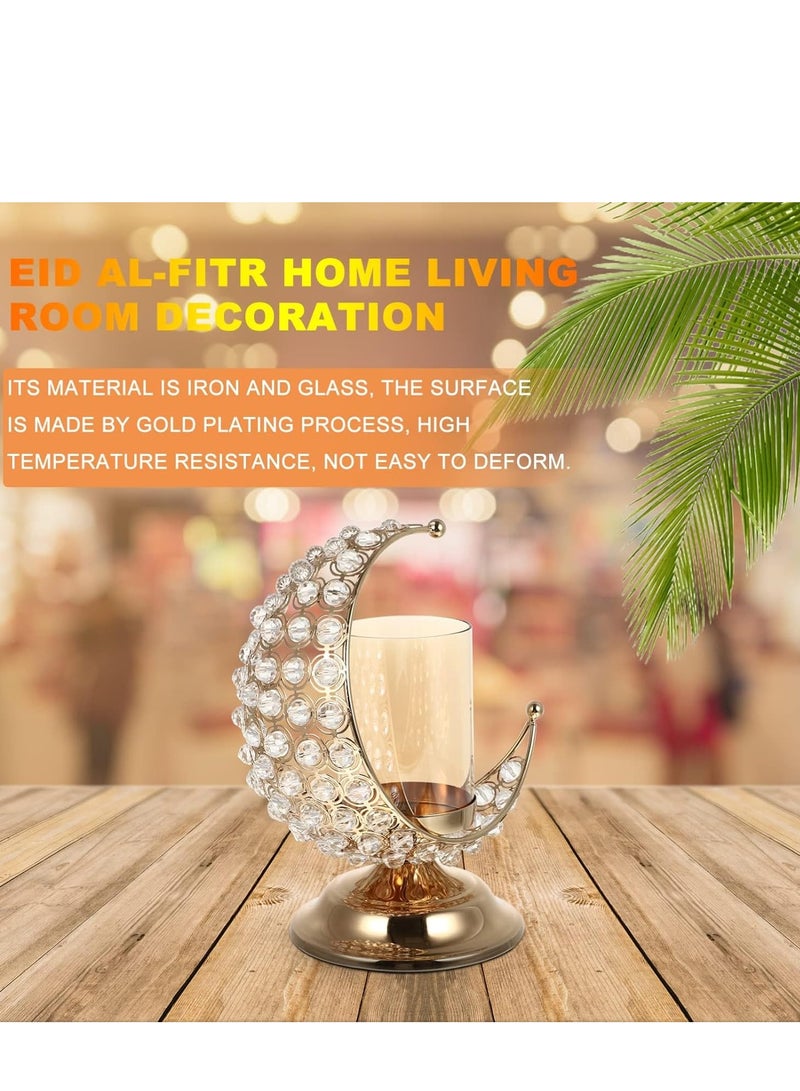 Gold Crystal Candlestick, Vintage Aromatherapy Candle Holder Decoration, Moon Glass Tea Light Holder, for Eid Mubarak Ornaments Muslim Islam Decoration, Housewarming Decor