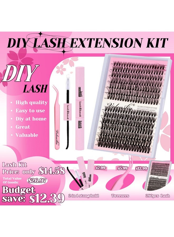 Lash Extension Kit Individual 30D+40D 280Pcs Eyelash Extension Kit With Bond And Seal And Tweezers Lash Clusters Kit 916Mm Mix Luxury Natural Diy Lash Extension Kit (30D+40Dkit)