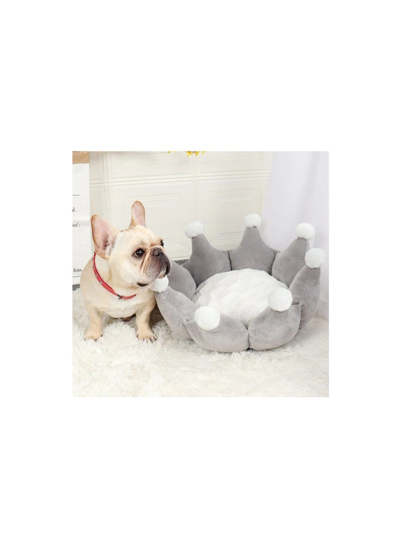 washable crown shaped princess deep sleep comfortable heated pet dog bed- Gray