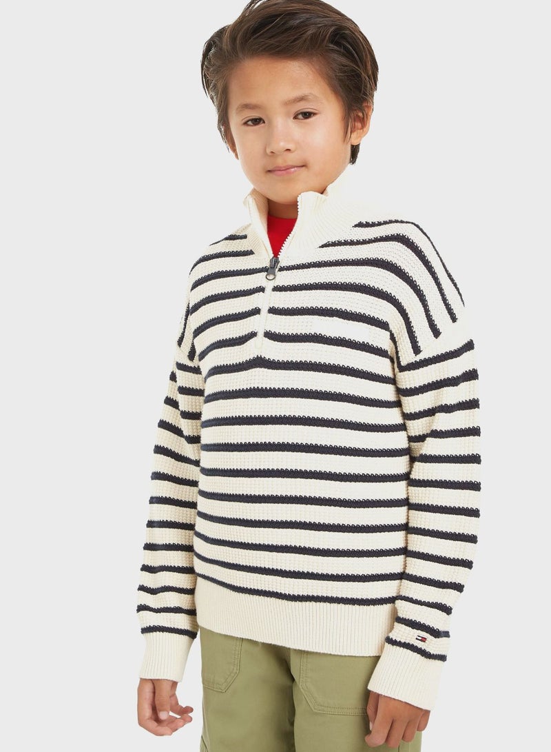 Kids Striped Half Zip Sweater