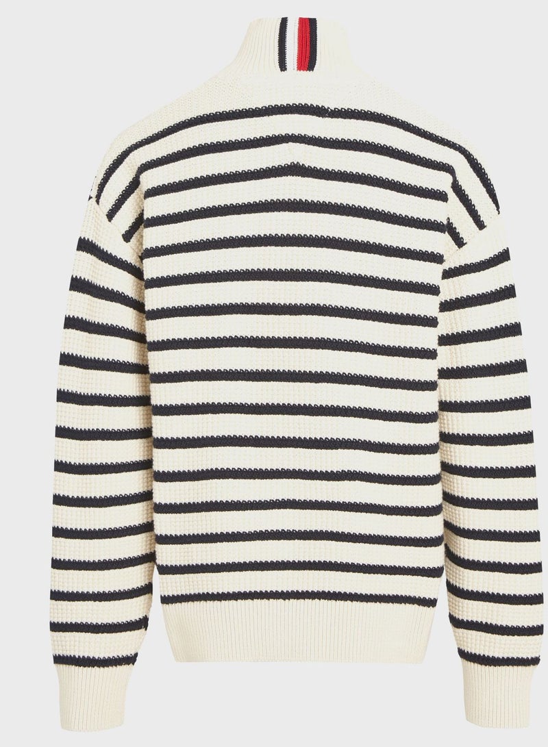 Youth Striped Half Zip Sweater