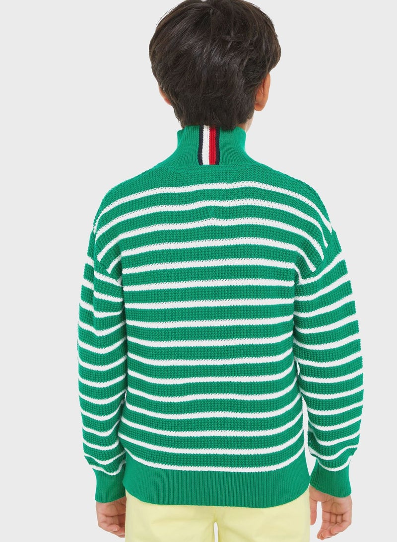 Kids Striped Half Zip Sweater