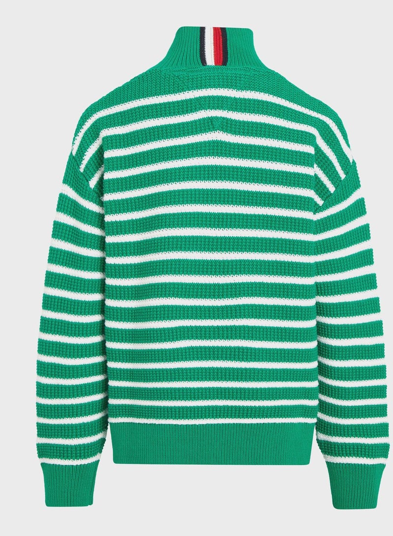 Kids Striped Half Zip Sweater