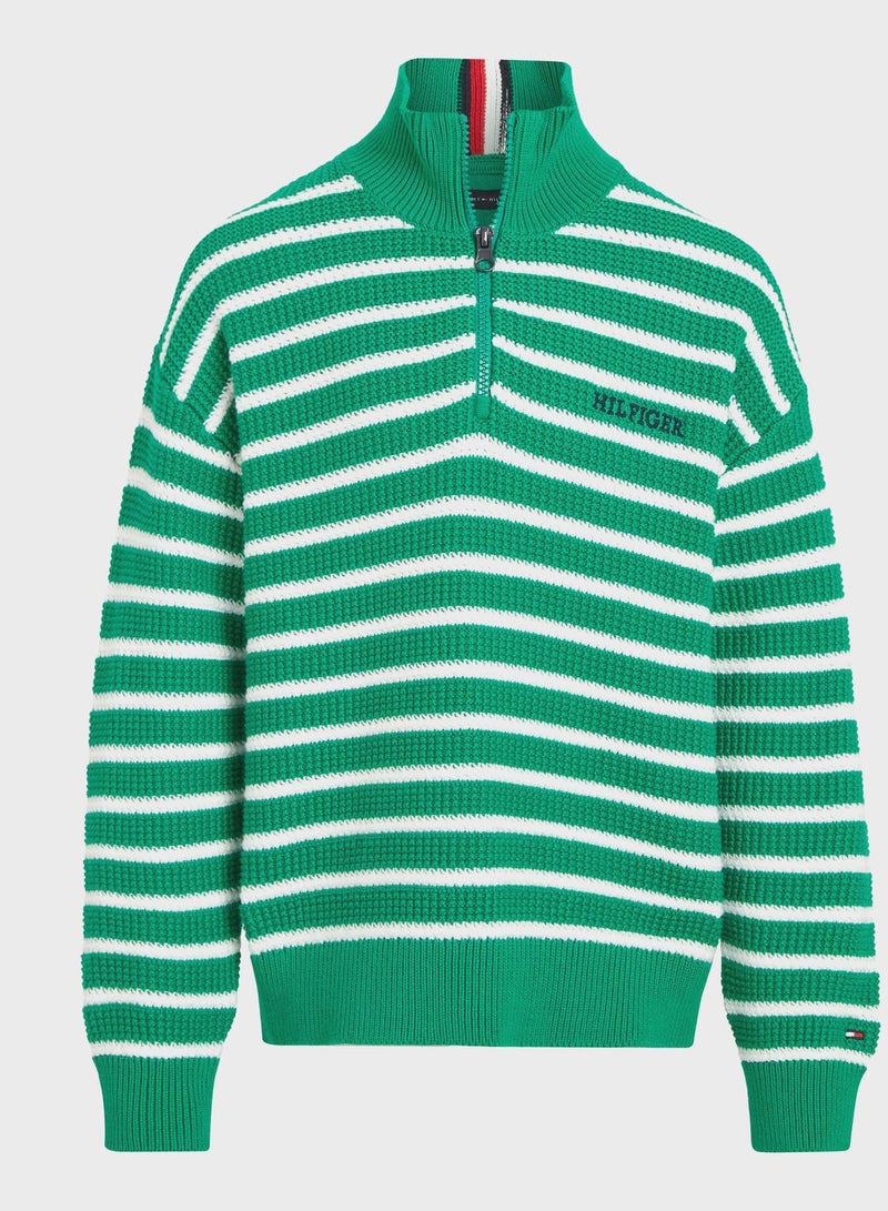 Kids Striped Half Zip Sweater