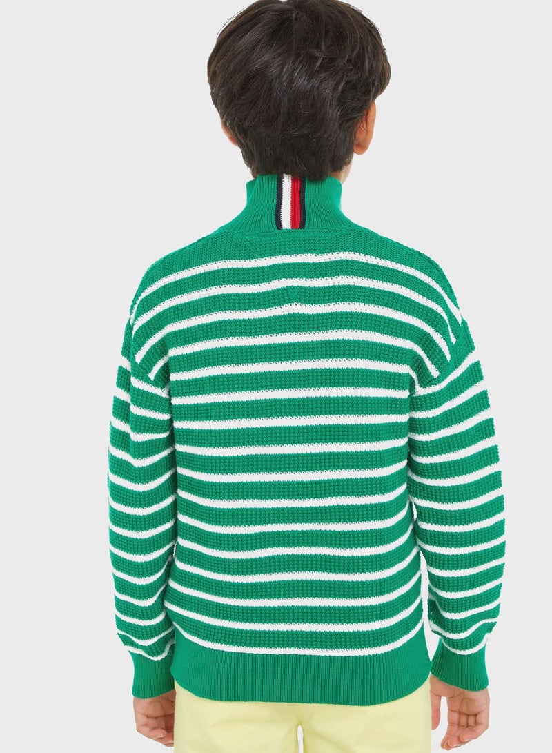 Youth Striped Half Zip Sweater