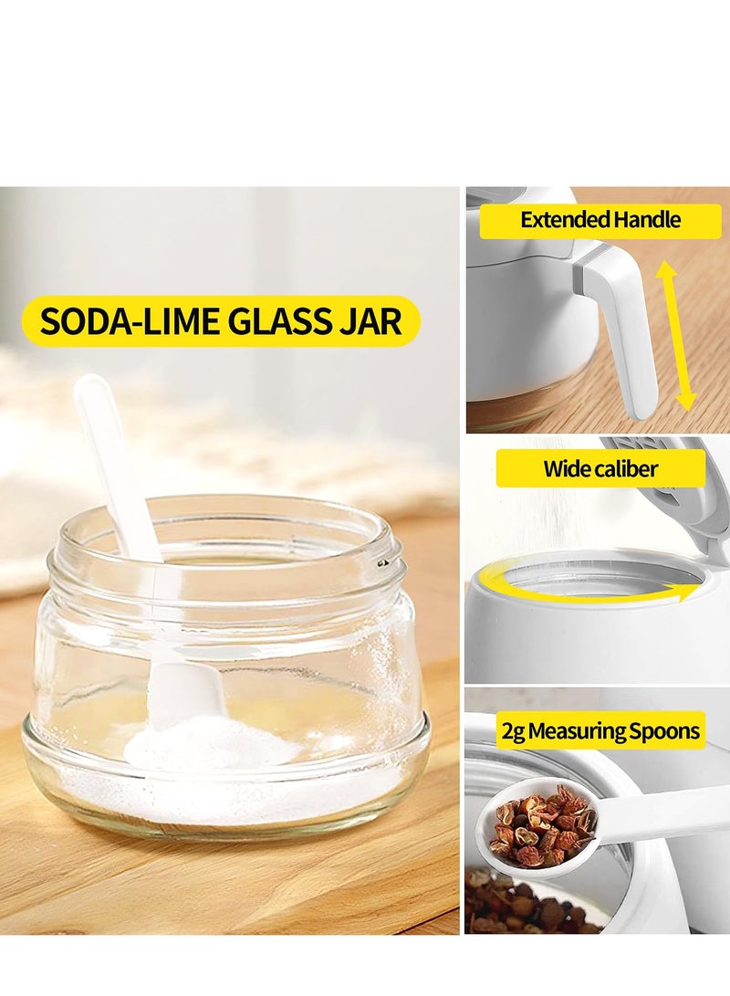 Condiment Jar Spice Container, Seasoning Box Glass, Airtight Spice Pots with Spoon Lid 280ml/9.9oz Sugar Bowl Set of 3, Salt and Sugar Container, Sugar Flour Coffee Container for Kitchen Counter Home