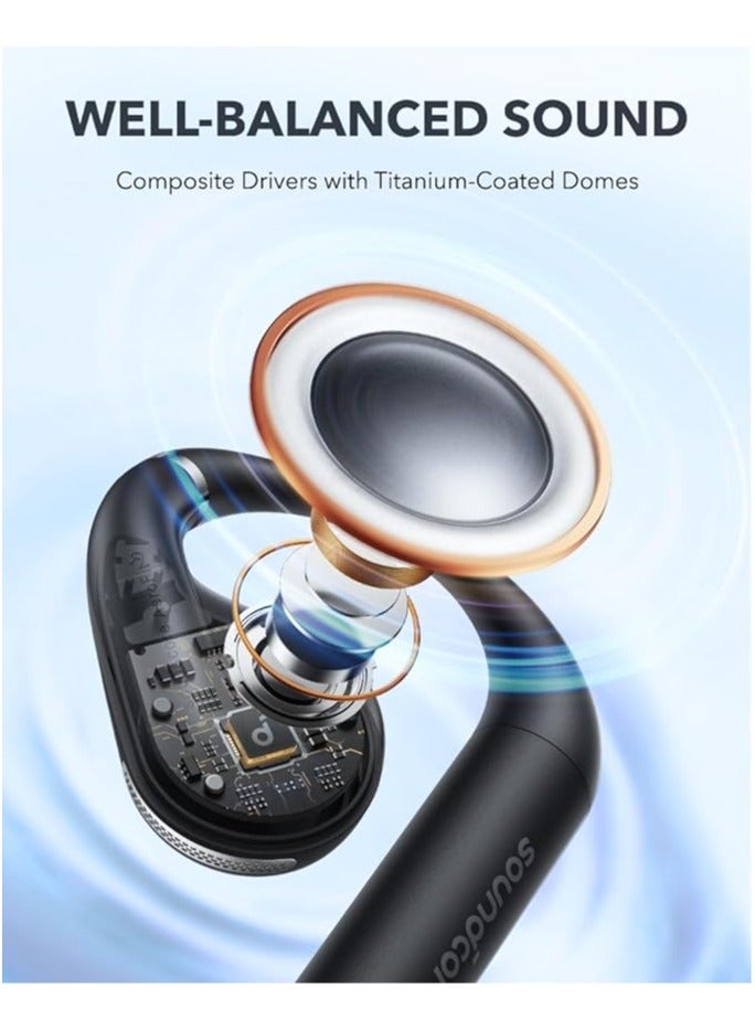 Anker, AeroFit Open-Ear Headphones, Ultra Comfort, Snug Fit, Ergonomic Ear Hook, Balanced Sound, IPX7 Waterproof, 42H Playtime, Bluetooth 5.3, App Control, Clear Calls, Wireless Earbuds Black