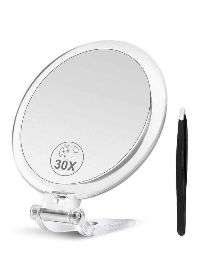 30X Magnifying Mirrormagnifying Mirror With Stand And Tweezershandheld Mirror With 30X 1X Magnificationcompact Mirror For Traveling30X Makeup Mirror For Pluck Eyebrows