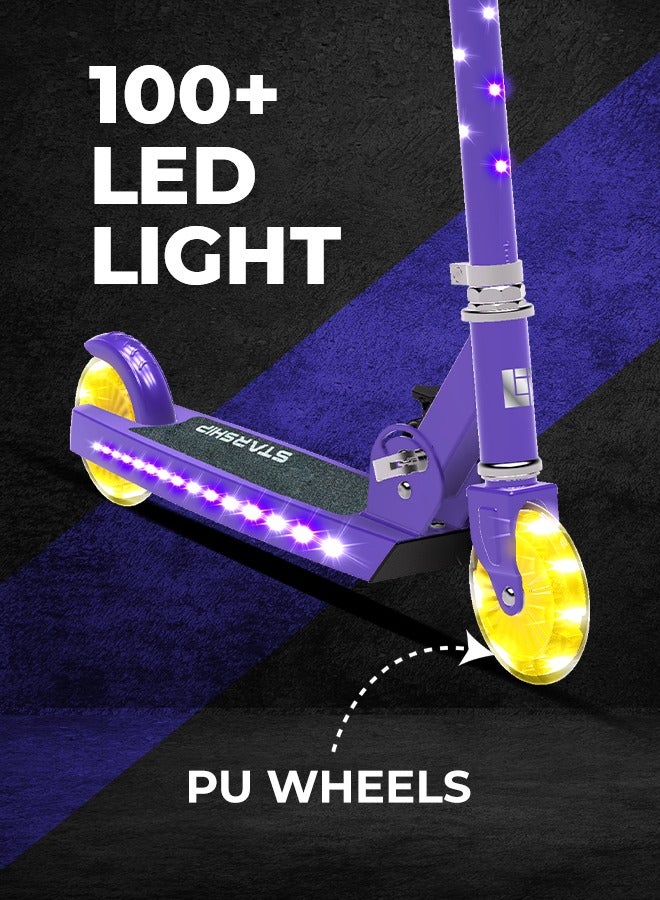 LiT Starship 120mm fun LED Light-Up Kick Scooter for Kids: Boys and Girls in Purple- Featuring LED Stem, Deck, and Wheels, Foldable Scooter with Adjustable Handlebar Height.