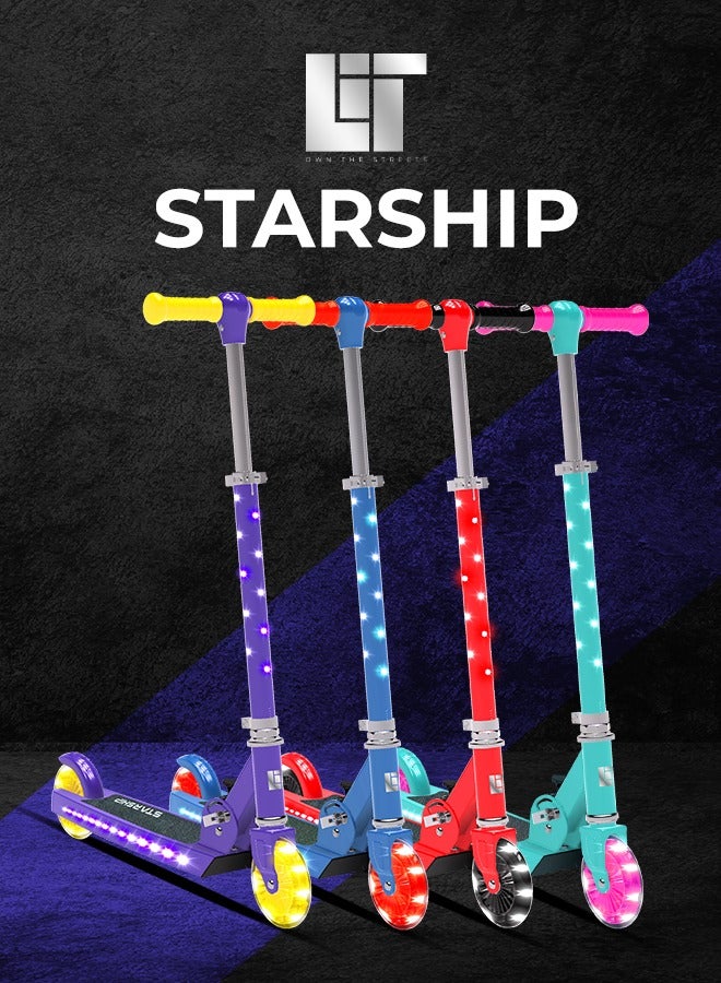 LiT Starship 120mm fun LED Light-Up Kick Scooter for Kids: Boys and Girls in Purple- Featuring LED Stem, Deck, and Wheels, Foldable Scooter with Adjustable Handlebar Height.