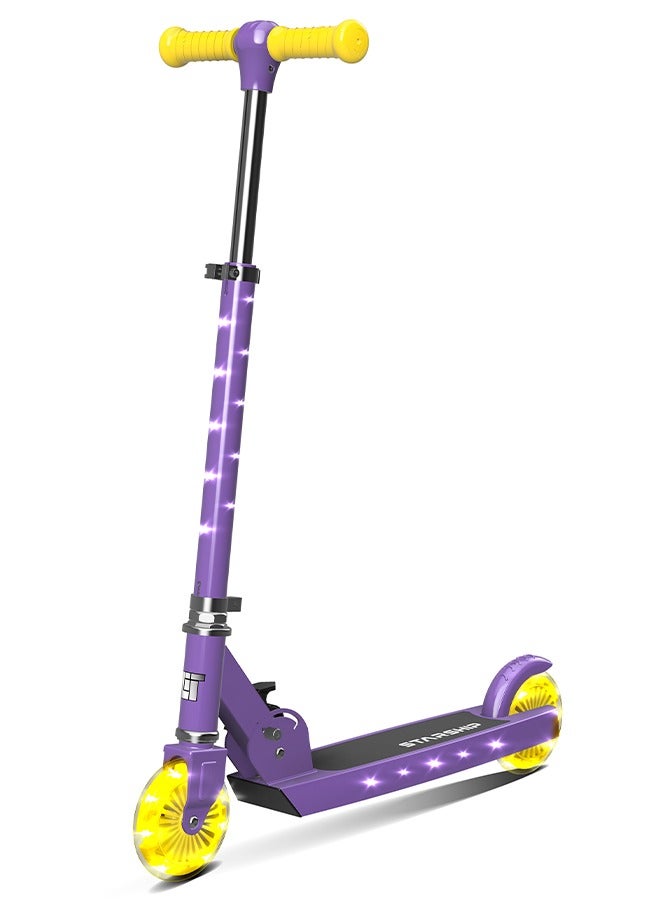 LiT Starship 120mm fun LED Light-Up Kick Scooter for Kids: Boys and Girls in Purple- Featuring LED Stem, Deck, and Wheels, Foldable Scooter with Adjustable Handlebar Height.