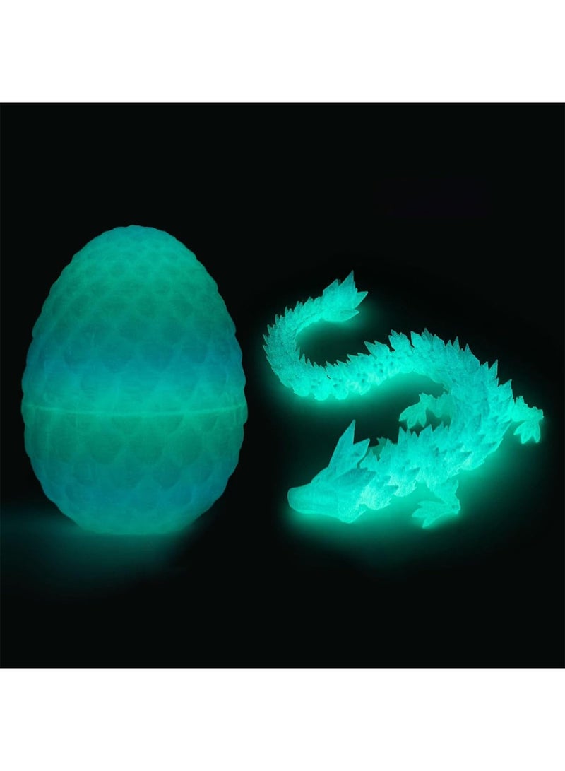 3D Printed Egg Dragon, Fully Articulated Dragon Crystal Dragon with Dragon Egg, Home Office Decorative Desktop Toy (Glow-in-the-Dark, 12 Inch)