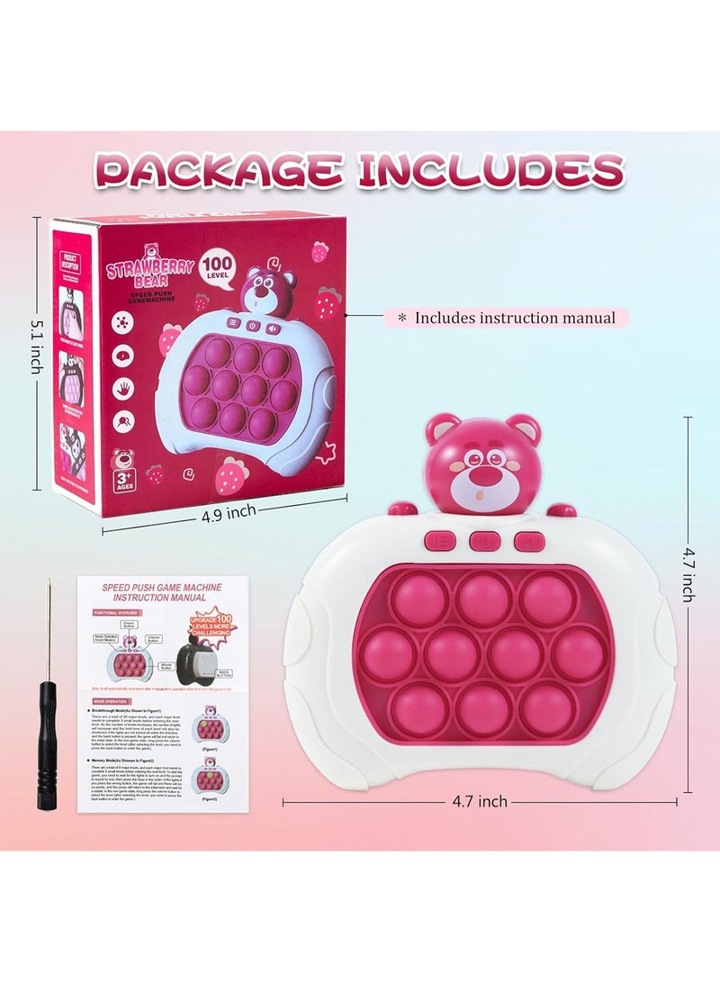 Quick Push Game Toy Handheld Pop Bubble Light Up Puzzle Game Gifts Pink Bear