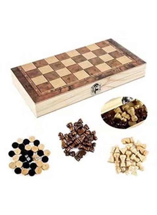 3-in-1 Multifunctional Wooden Chess Set Folding Chessboard Game Travel Games Chess Checkers Draughts and Backgammon Set Entertainment Educational Toys