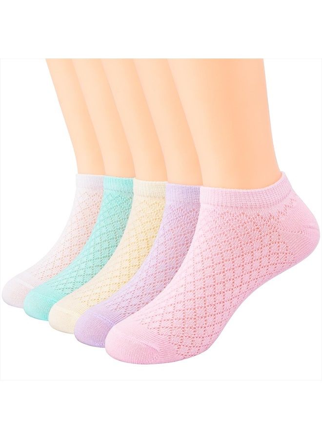Pack of 5 Mesh Thin Baby Girls Boys Cotton White Socks Toddler Kids No Show Ankle Socks 1-8T (5 color,3-5T)
