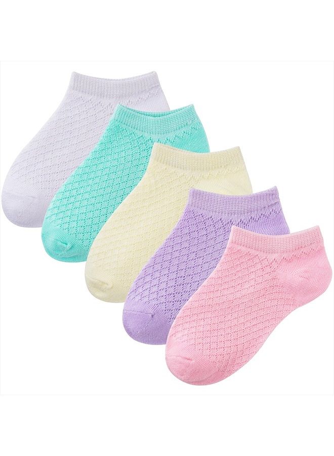 Pack of 5 Mesh Thin Baby Girls Boys Cotton White Socks Toddler Kids No Show Ankle Socks 1-8T (5 color,3-5T)
