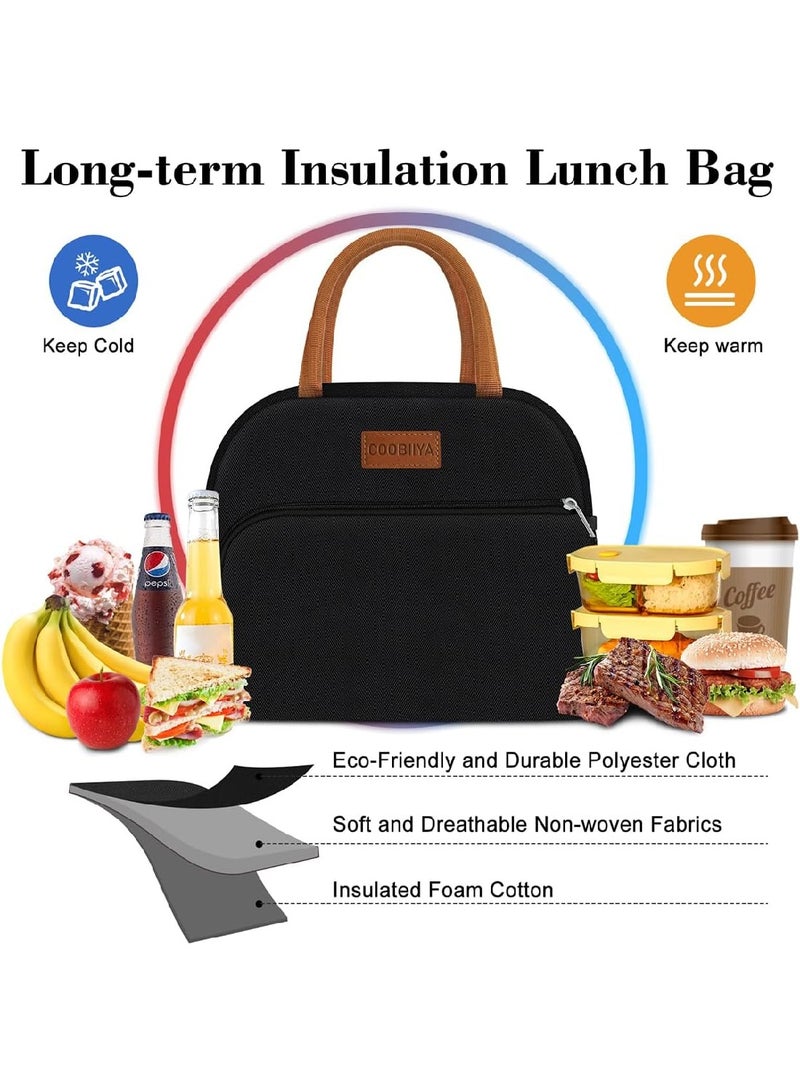 Leakproof Cute Lunch Tote Large Capacity Reusable For Work Office Picnic Or Travel (Black)