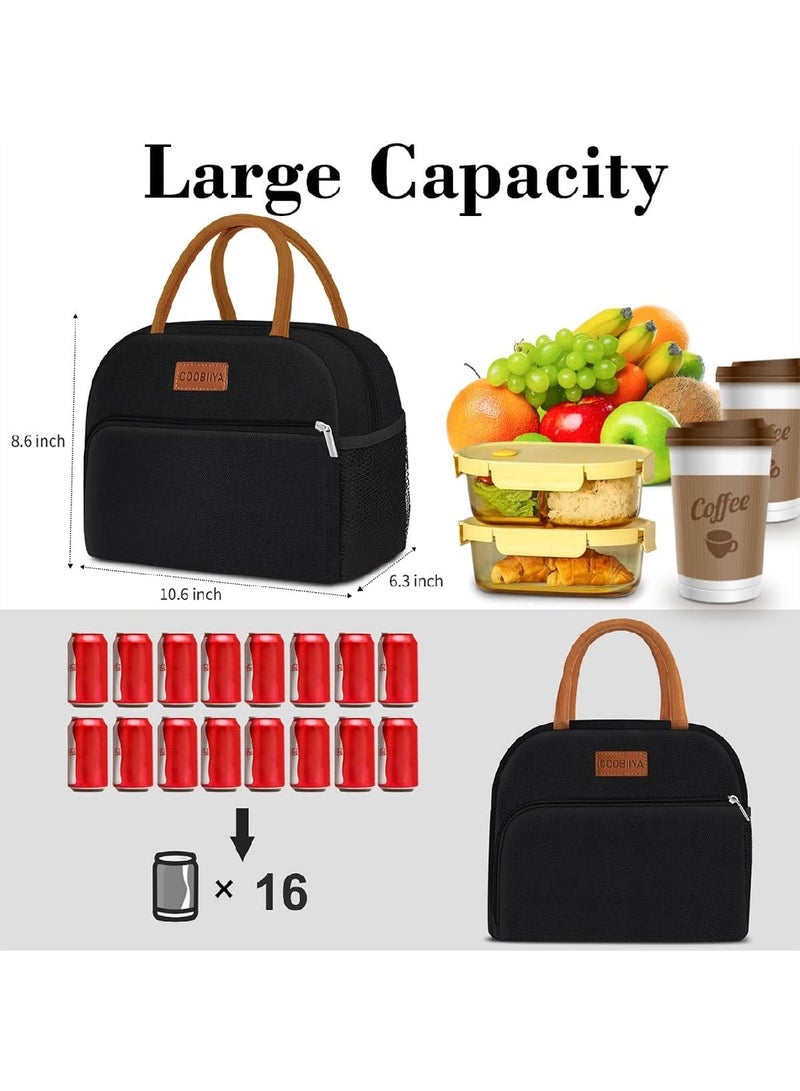 Leakproof Cute Lunch Tote Large Capacity Reusable For Work Office Picnic Or Travel (Black)