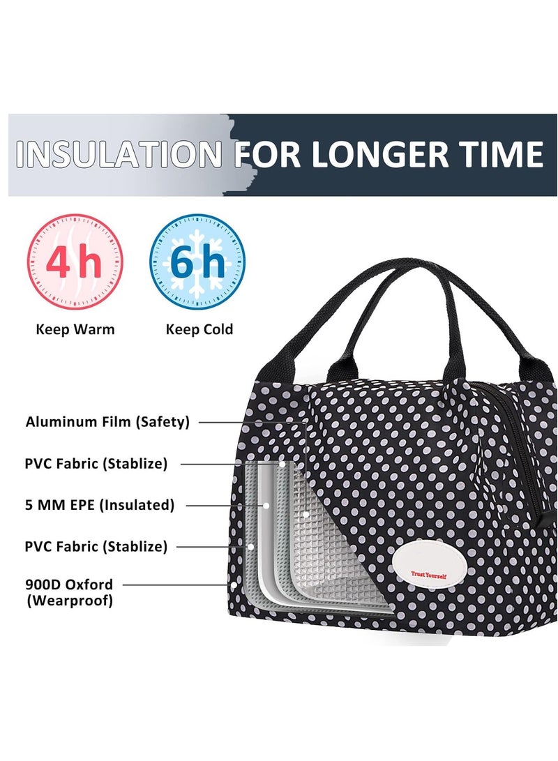 Lunch Bag Bento Bag Insulated Lunch Box Men Adult Lunchbox Lunch Tote Reusable Meal Prep Container Bag Bento Box Cooler Bag for Students Ladies Men Picnic Work Outdoor Office Polka Dots