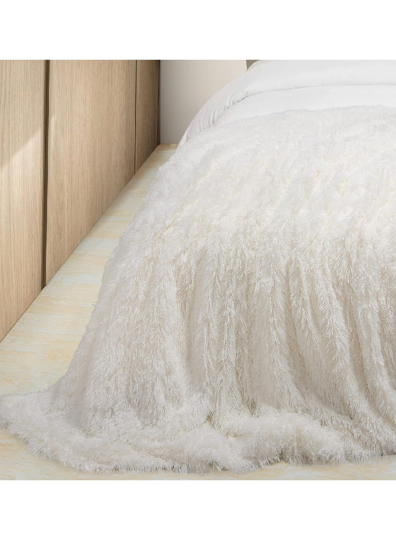 Solid Color Reversible Fluffy Cozy Plush Lightweight Long Sheep Blanket (160CM x 200CM, Cream)