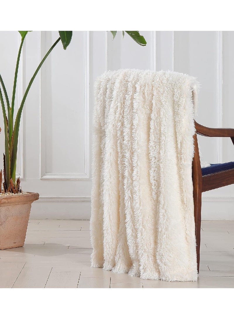 Solid Color Reversible Fluffy Cozy Plush Lightweight Long Sheep Blanket (160CM x 200CM, Cream)