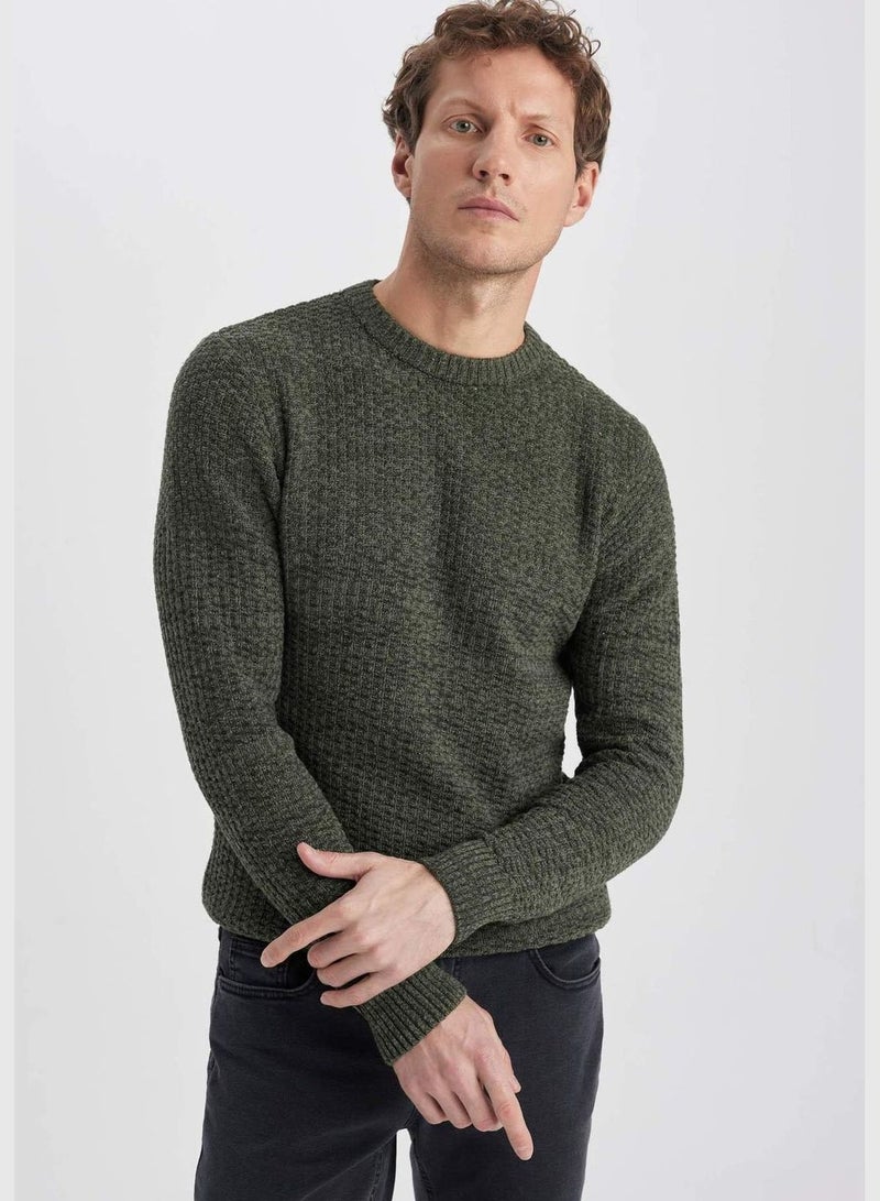 Slim Fit Crew Neck Long Sleeve Tricot Pullover
