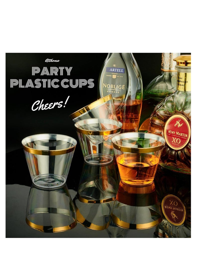 Elegant Gold Rimmed Plastic Cups 9oz Clear Plastic Cups With RiM Gold Disposable Cups For Wedding Cocktail Cups Plastic Clear Plastic Cups For Party Wedding Cups Party Cups Gold Cups 100pcs