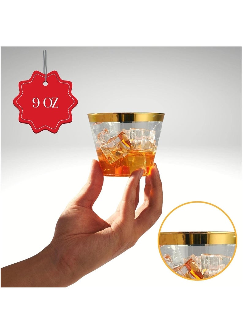 Elegant Gold Rimmed Plastic Cups 9oz Clear Plastic Cups With RiM Gold Disposable Cups For Wedding Cocktail Cups Plastic Clear Plastic Cups For Party Wedding Cups Party Cups Gold Cups 100pcs
